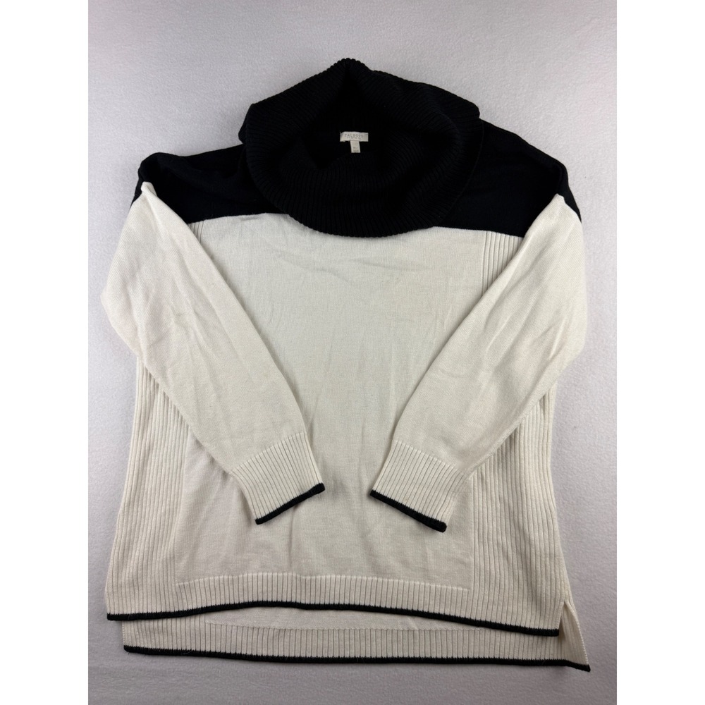 Talbots Petites XL P Cowl Neck Colorblock Sweater Black Ivory Alpaca Blend Knit